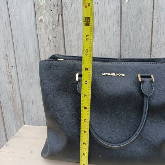 Michael Kors Savannah Medium Saffiano Leather Satchel Black Shoulder Bag - Picture 9 of 14